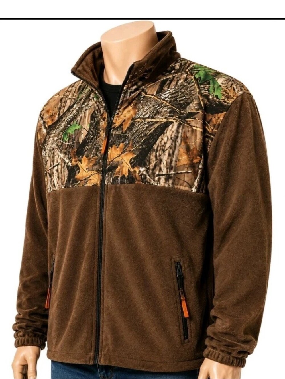 Trail Crest Camo Fleece Jacket Men 2XL Brown Full Zip Pockets Hunt Camp Y2k